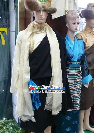 Chinese Traditional Handmade Tibetan Dance Costumes and Hat for Men