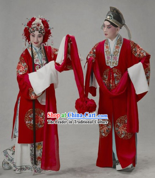 Chinese Traditional Bride and Bridegroom Wedding Dress and Hat Complete 2 Sets