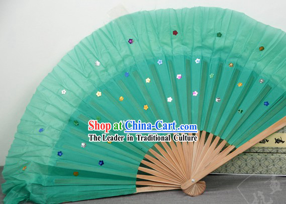 Chinese Bamboo Handle Pure Silk Dance Fans with Sequins