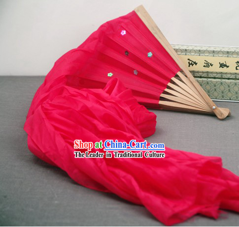 59 Inch Long Pure Silk Red Dance Ribbon Fan