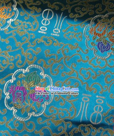 Light Blue Lucky Fu and Flower Silk Fabrics