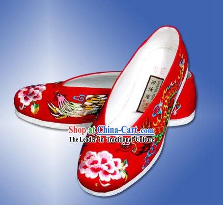 Chinese Hand Embroidered Dragon and Phoenix Cloth Shoes