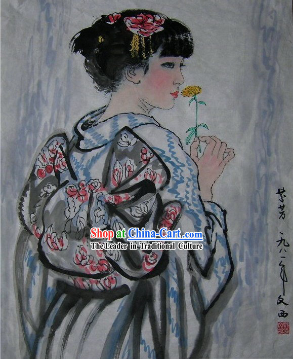 Traditional Japanese Painting Geisha by Liu Wenxi _ Geisha Art Paintings