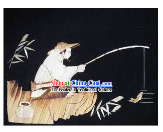 Chinese Handmade Wheat Painting - Fishing