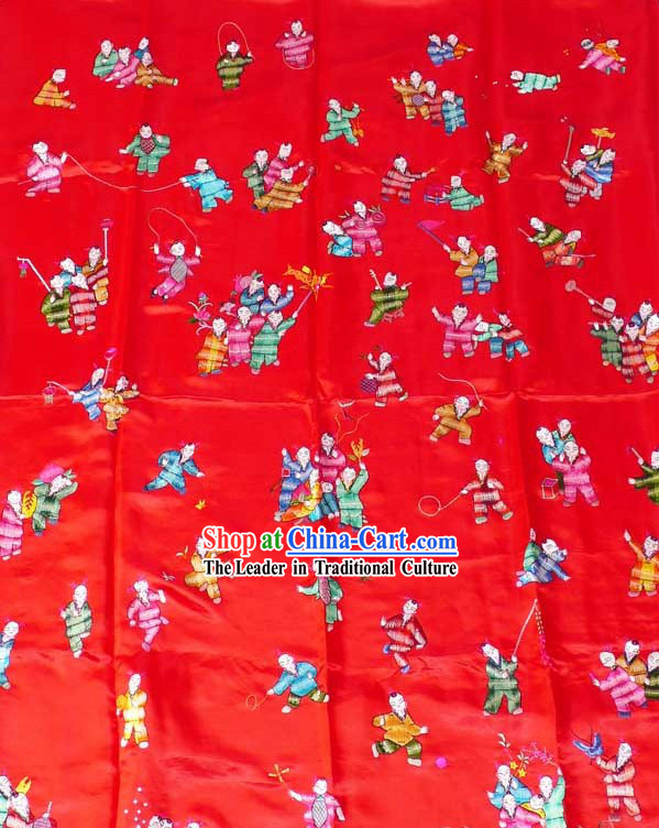 Chinese Hand Embroidered Silk Fabrics Bedcover - Hundreds of Children