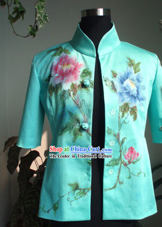Traditional Hands Painted Flower Middle Sleeve Coat