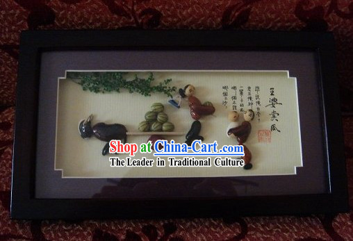 Chinese Traditional Bean Painting Arts and Crafts - Wang Po Selling Watermelon