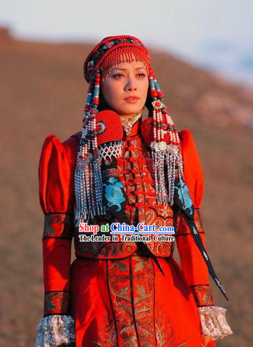 Stunng Tibet Traditional Clothing and Hair Decoration Complete Set