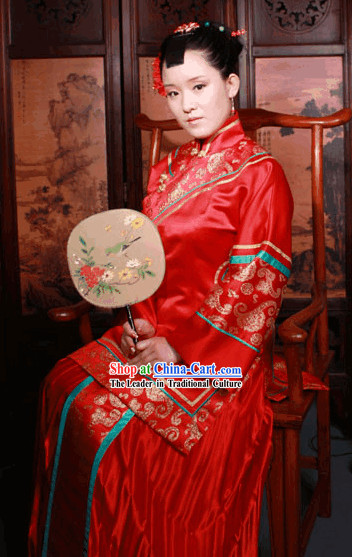 Chinese Ancient Lucky Red Wedding Dress Complete Set for Bride