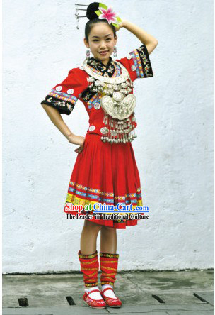 Traditional Chinese Ethnic Dance Costume Complete Set for Children