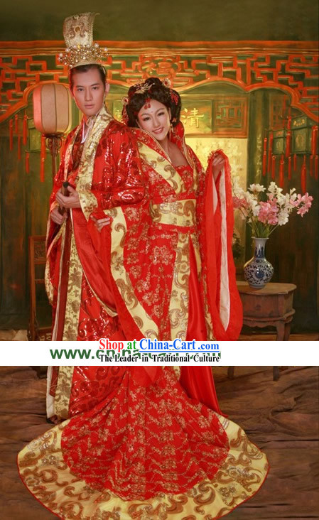 Supreme Chinese Ancient Cantonese Wedding Dress Male and Female 2 Complete Sets