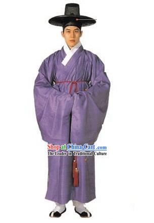 National Costume of Korea Ancient Korean Men Costumes and Hat Set