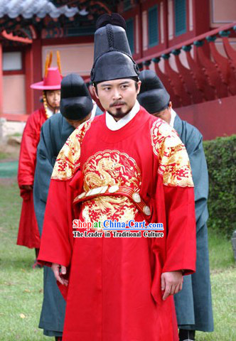 Ancient Korean Emperor Dragon Costumes and Hat Set
