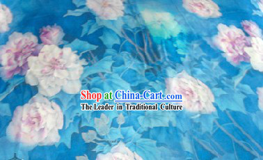 Classical White Lotus Blue Silk Fabric