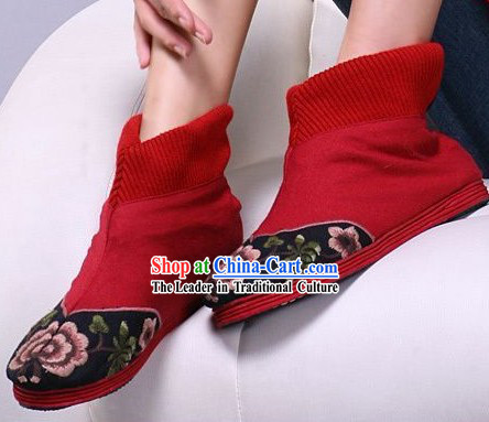 Chinese Handmade Embroidered Red Short Boots