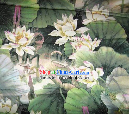 Chinese Classical Green Lotus Silk Fabric