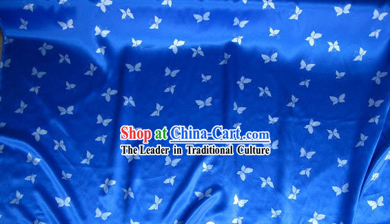 Chinese Pure Silk Blue Butterfly Fabric