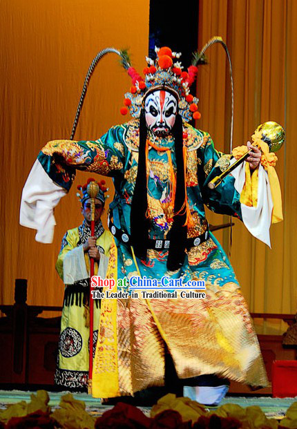 Chinese Peking Opera Costume and Helmet Complete Set
