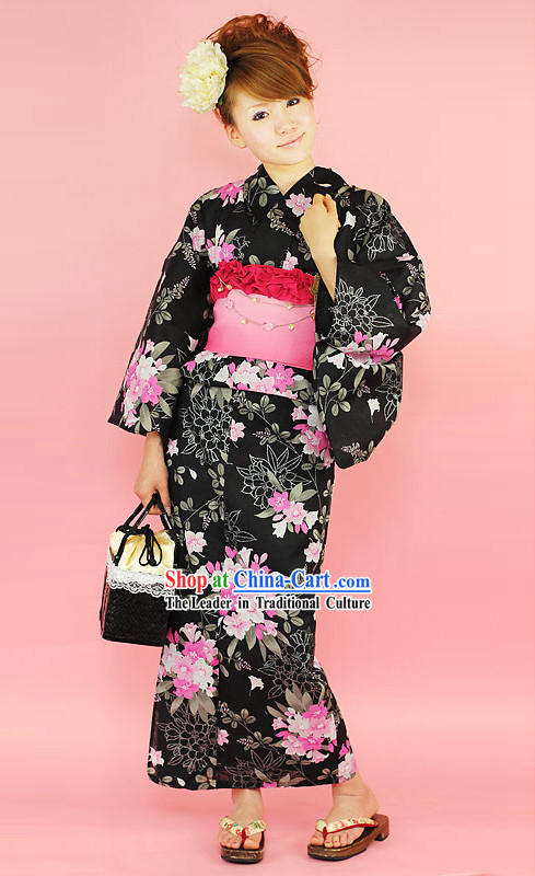 Japanese Traditiona Female Yukata Kimono Dress Complete Set