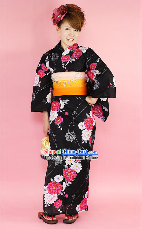 Japanese Traditiona Yukata Kimono Dress Complete Set for Women