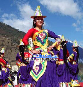 Supreme Chinese Traditional Tibetan Minority Dance Costumes and Hat for Women