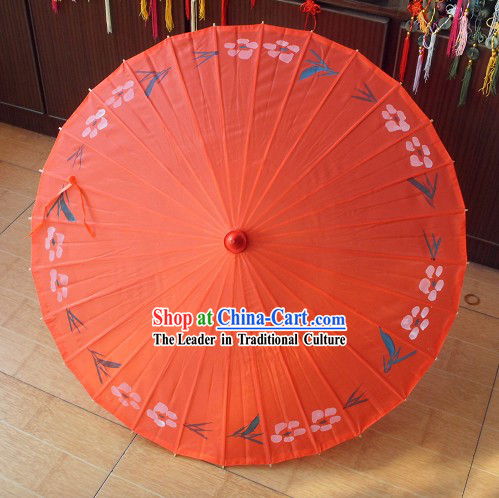 Chinese Painted Silk Flower Umbrella