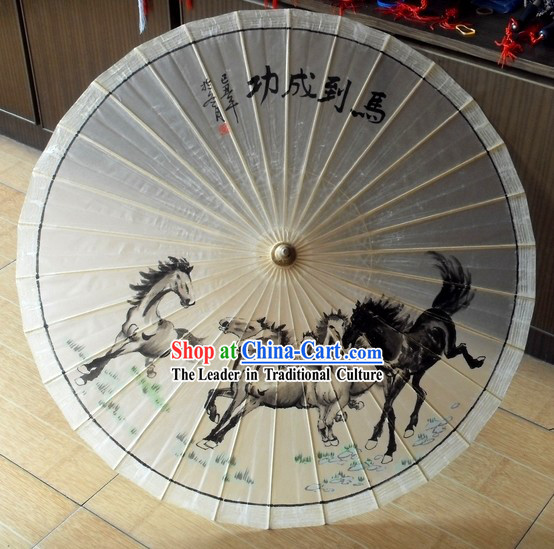 Chinese Hand Made Horse Painting Paper Umbrella