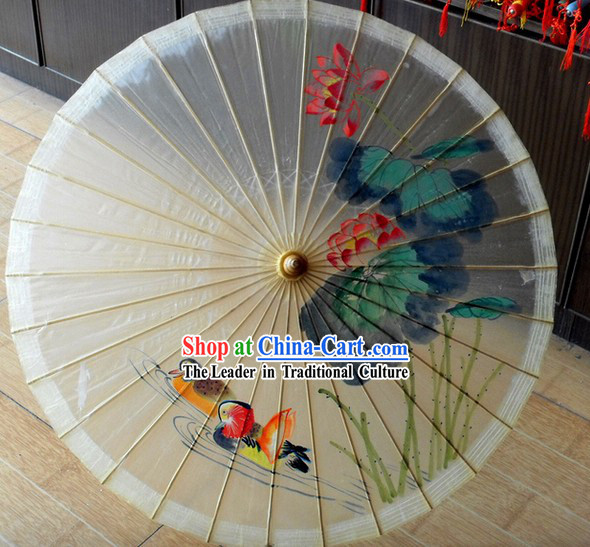 Chinese Classical Summer Lotus Painting Umbrella