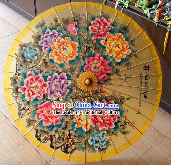 Chinese Traditional Painting Peony Umbrella Collectible