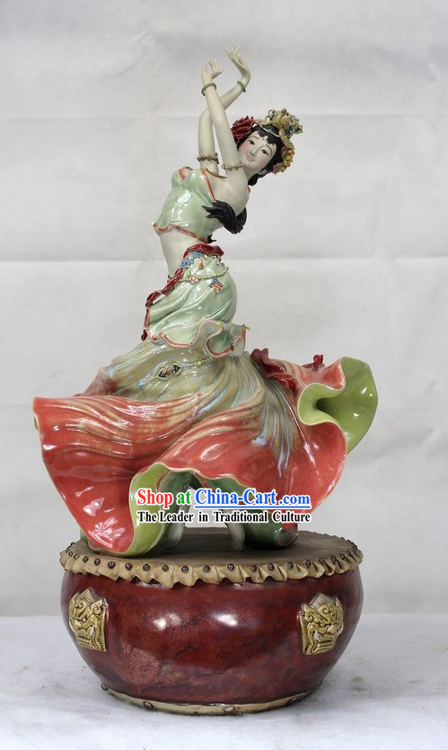 Chinese Drum Dance Shiwan Ceramics Figurine