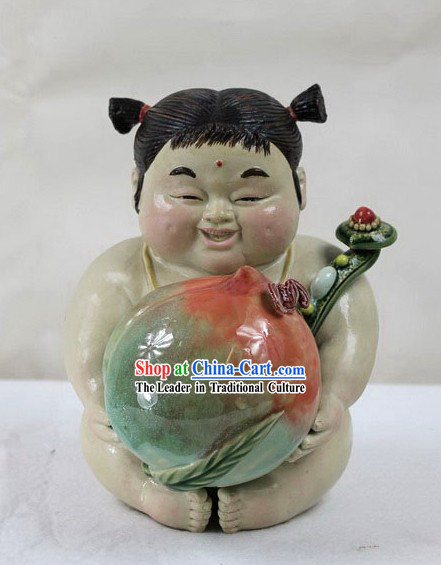 Lucky Chinese Girl Shiwan Ceramics Figurine