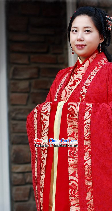 Traditional Chinese Princess Red Wedding Dress Complete Set