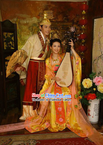 Ancient Chinese Emperor and Empress Wedding Dress 2 Sets for Men and Women