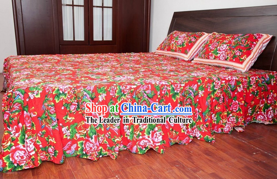 Traditional Chinese Wedding Bedcover and Pillow Complete Set