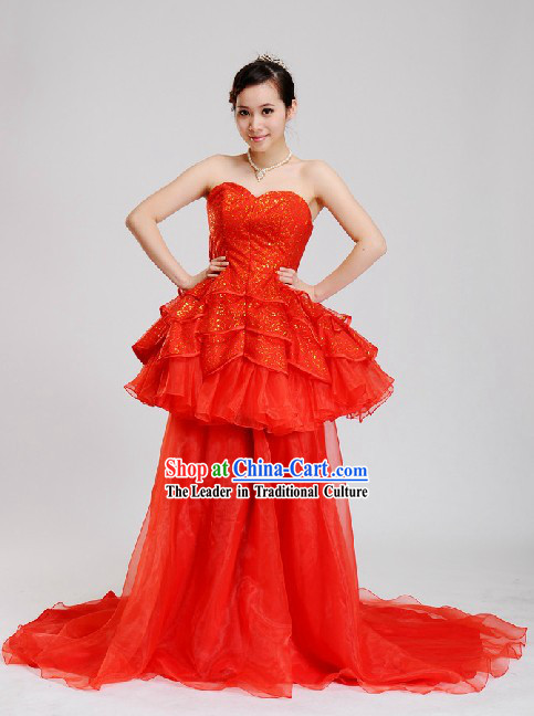 Traditional Chinese Romantic Red Wedding Evening Wear for Women