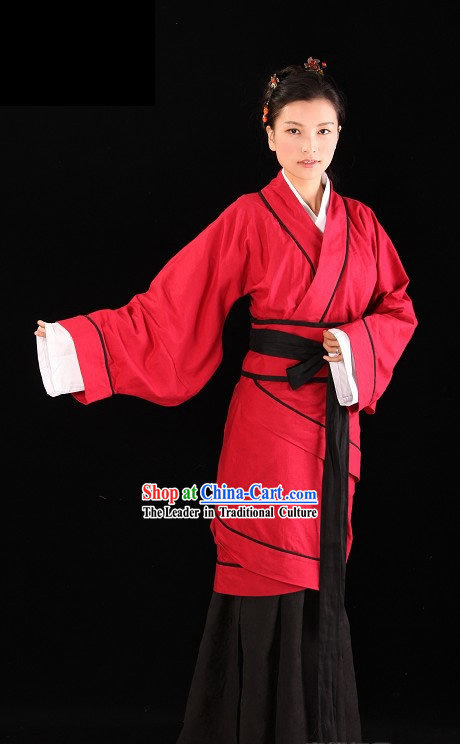 Ancient Chinese Red Hanfu Clothing Complete Set