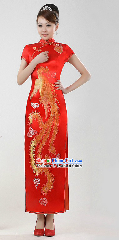 Traditional Chinese Red Phoenix Wedding Cheongsam