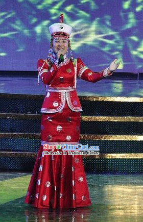 Chinese Mongolian Women Singer Clothing and Hat Set