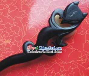 Chinese Hand Made Black Wood Fox Hairpin