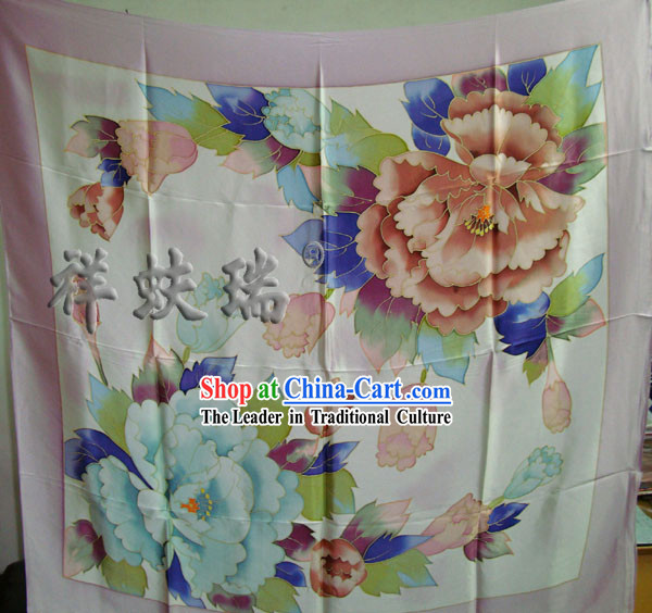 China Beijing Rui Fu Xiang Traditional Flower Silk Scarf