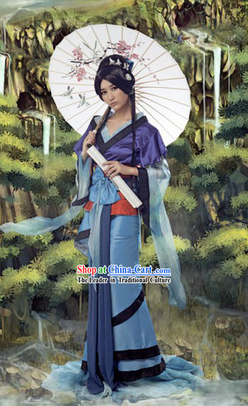 Ancient Chinese Swordswoman Wang Yuyan Costumes and Umbrella Set