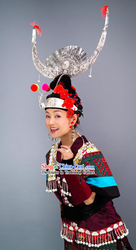 Chinese Ayouduo Miao Clothes and Hat Complete Set
