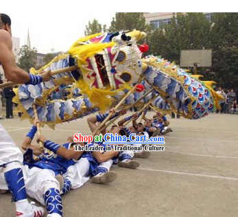 Chinese Peking Blue Dragon Dance Costumes Complete Set