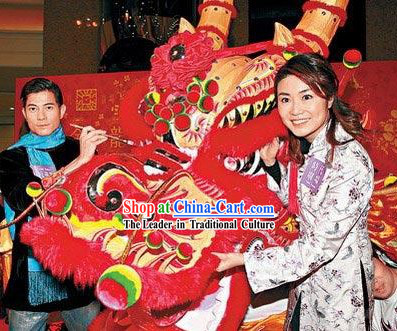 Guangzhou and Hong Kong Style Long Wool Fur Dragon Dance Costumes Complete Set