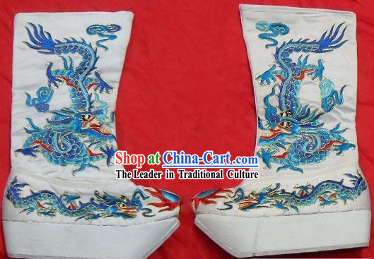 Chinese Peking Opera Wusheng Embroidered Dragon Boots