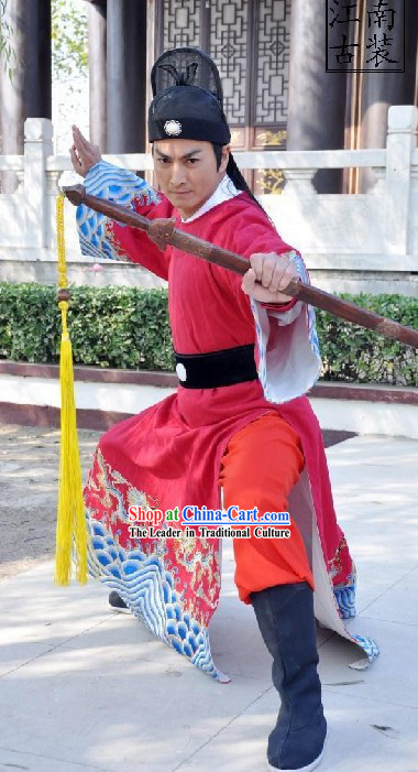 Ancient Chinese Zhan Zhao Swordsman Costumes and Hat