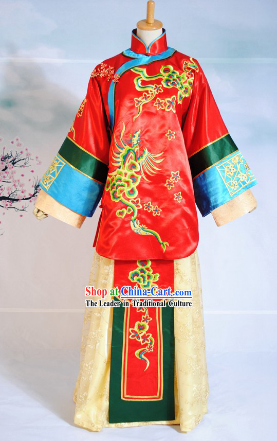 Chinese Hand Made Bride Phoenix Wedding Dress Complete Set
