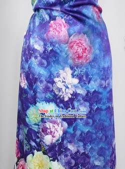 Chinese Blue Rose Silk Fabric