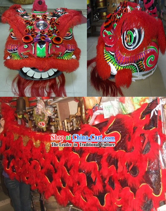 Red Business Opening Ceremony Guan Yu Lion Dance Costume Complete Set