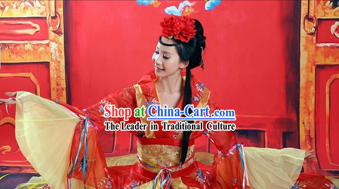 Traditional Chinese Gui Fei Red Wedding Dress Complete Set